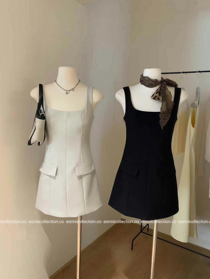#2063 Korean Indie Minimalist Spaghetti Strap Suiting Dress（2 Colors）