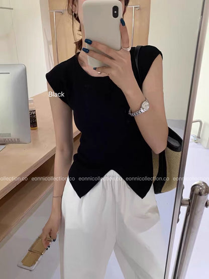 #1068 Feather-Light Cool-Touch Pearl Knit Designer Top（4 Colors）