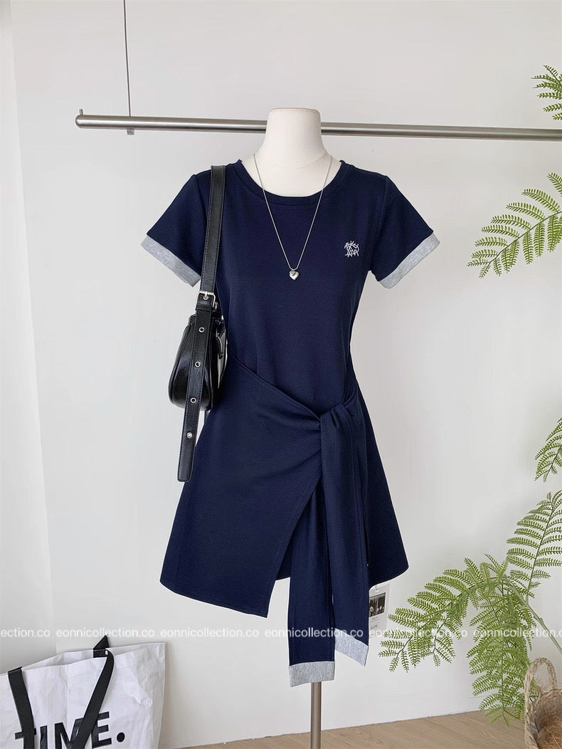 #2086 Preppy Cotton Tee Dress with Subtle Embroidery（3 Colors）