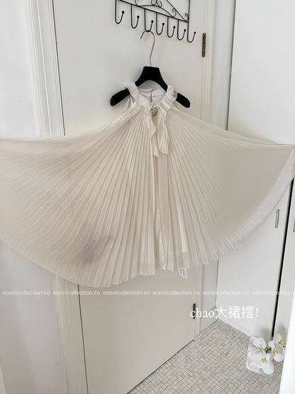 #2038 Draped Chiffon Gown Artistic 3D Floral Applique & Asymmetric Pleated Hem
