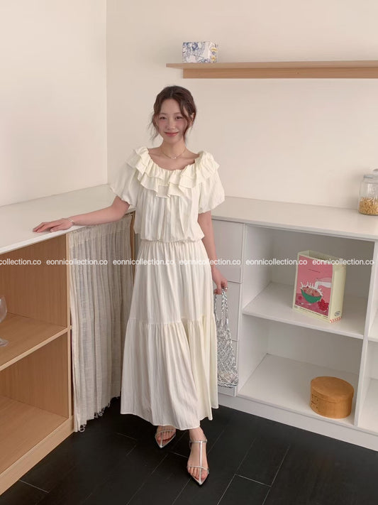 #3022 Elasticized High Waisted Cotton A Line Skirt - Beige