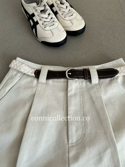 #3009 A Lined Shorts w/ Woven Waistband - White