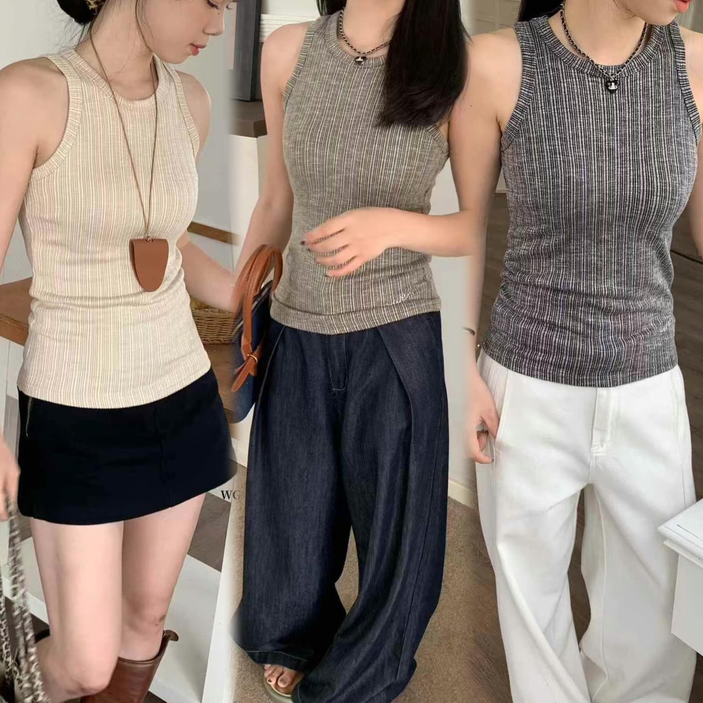 #1006 Ribbed Vintage Tank Top（3 Colors)