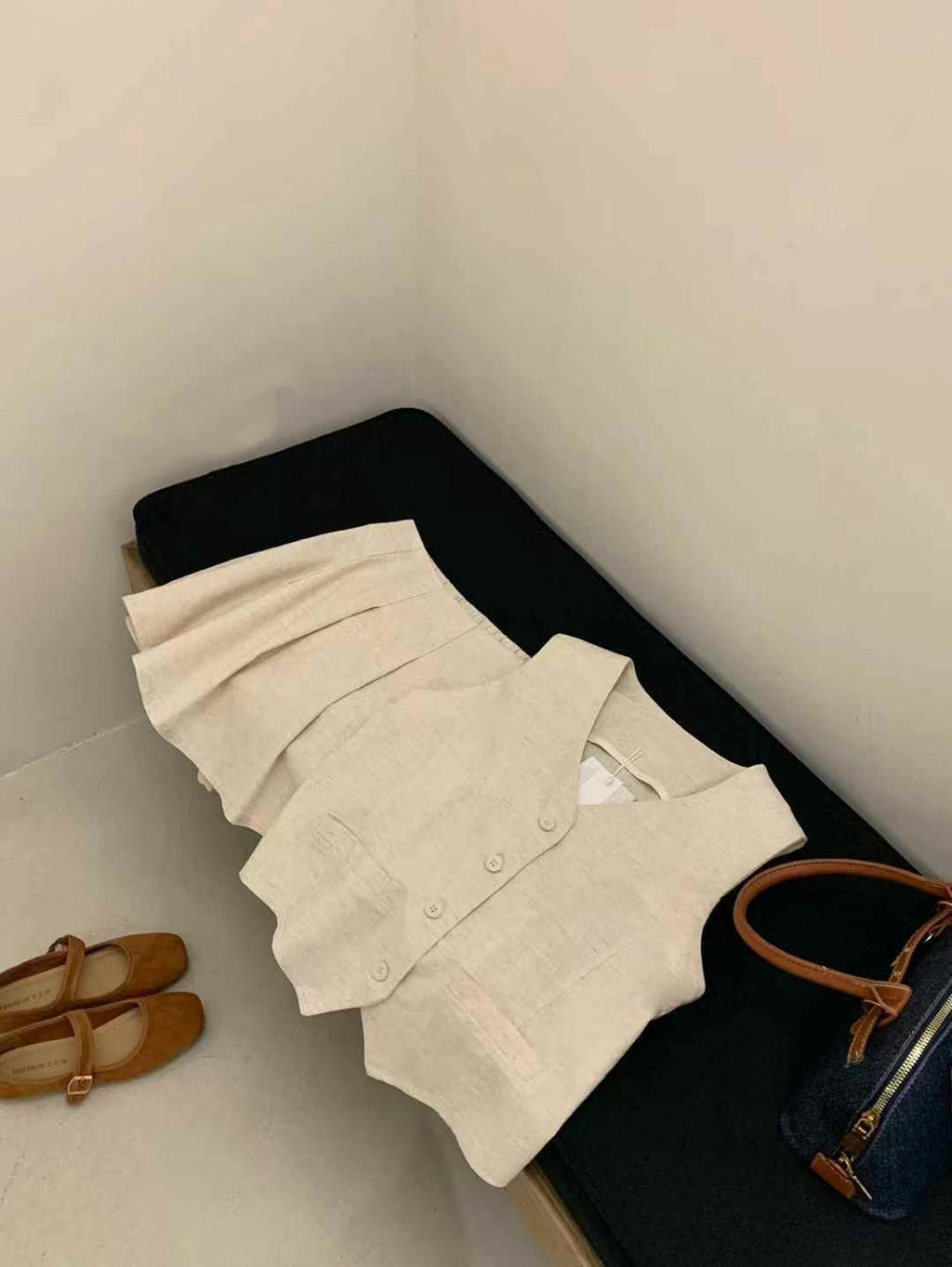 #2017 French Minimalist Linen-Blend Tank Set - Dark Blue