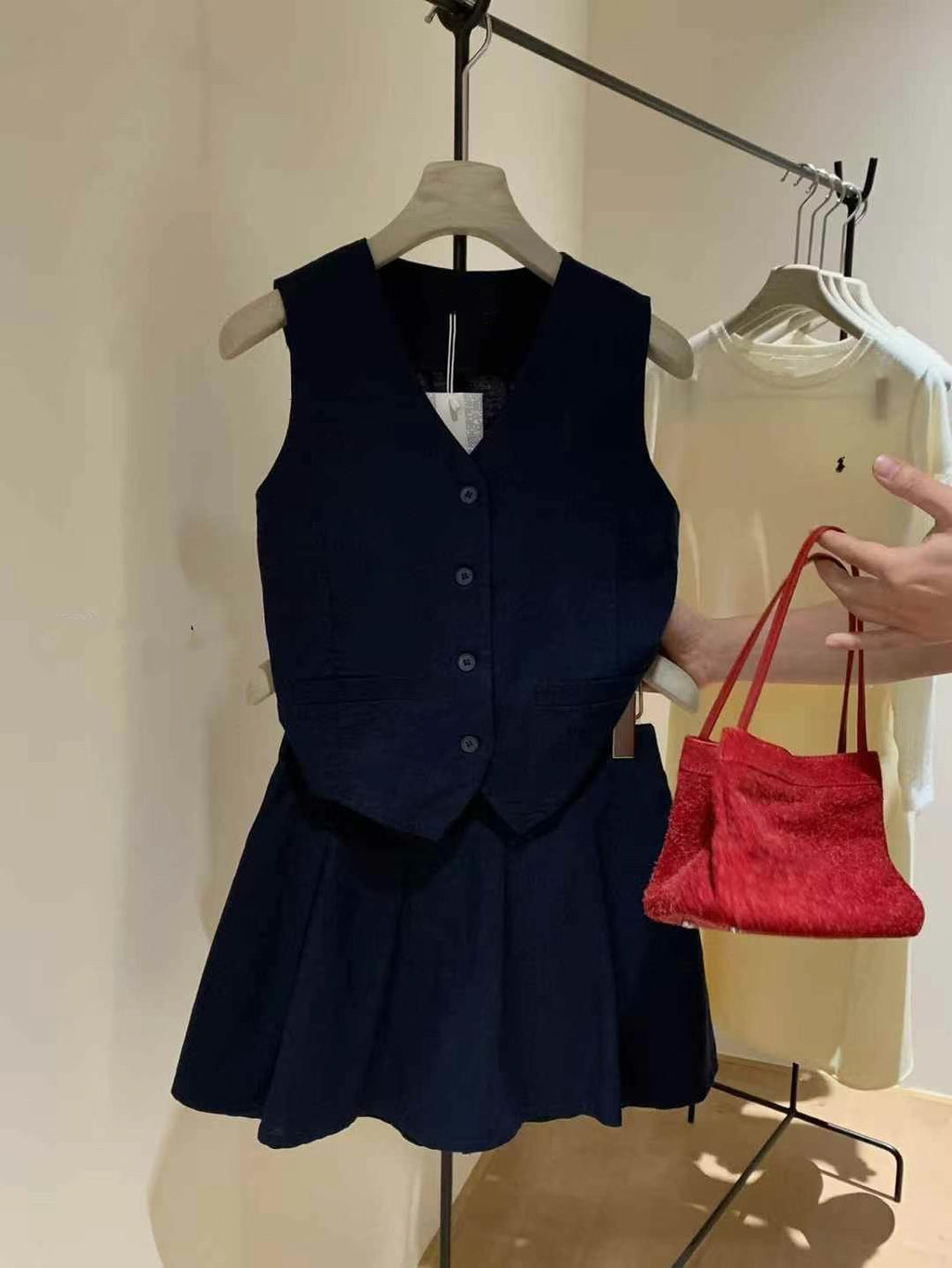 #2017 French Minimalist Linen-Blend Tank Set - Dark Blue