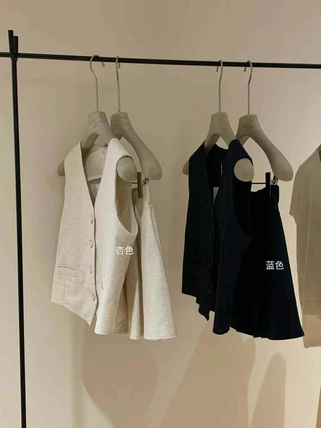 #2017 French Minimalist Linen-Blend Tank Set - Dark Blue