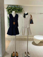 #2017 French Minimalist Linen-Blend Tank Set - Dark Blue